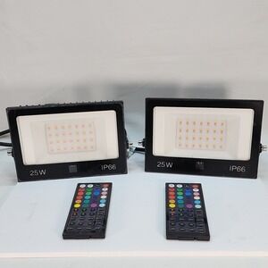 25W IP66 Waterproof LED Flood Light, Remote Control, Multicolor, Black/White